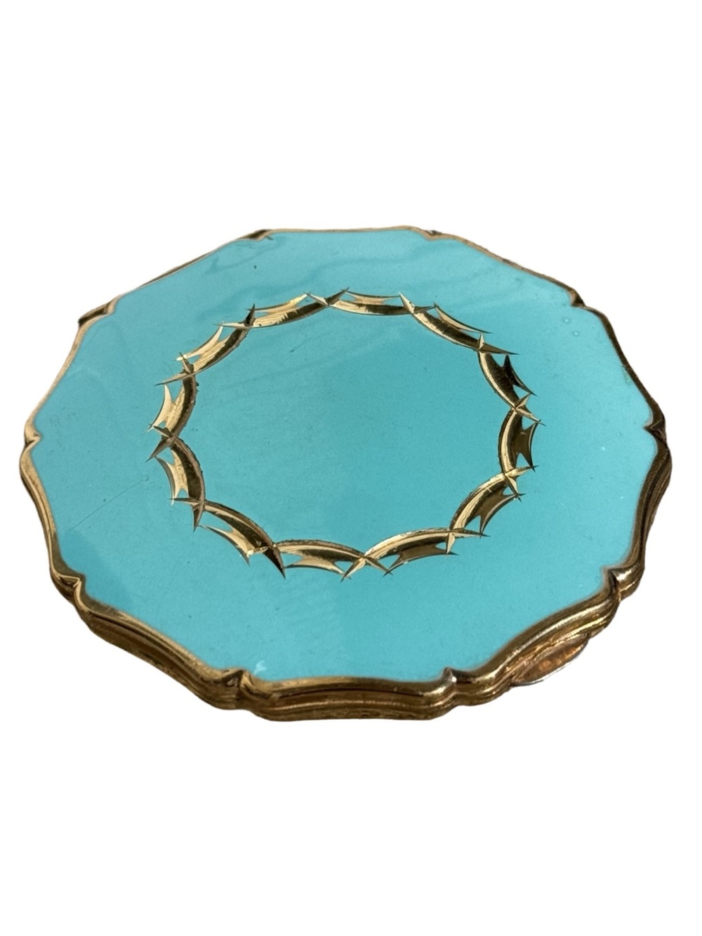Vintage Mid Century Stratton Teal Robins Egg Tiffany Blue Scalloped Blue Compact